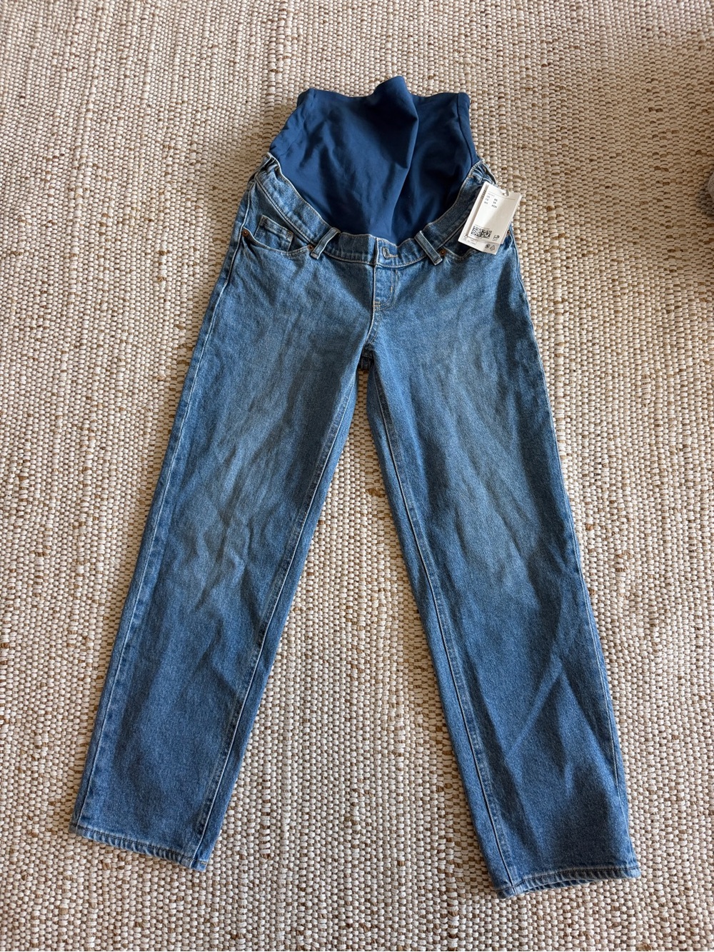 H&M Blue Denim Maternity Straight-Leg Jeans with Navy Panel